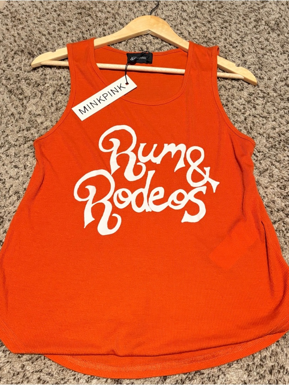 MINKPINK Rust Orange Ribbed Tank Top